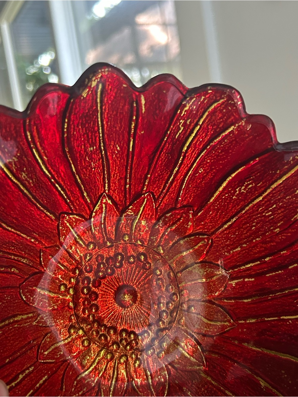 Indiana Glass Red Ruby Sunflower Bowl Scalloped edges - Picture 2 of 8